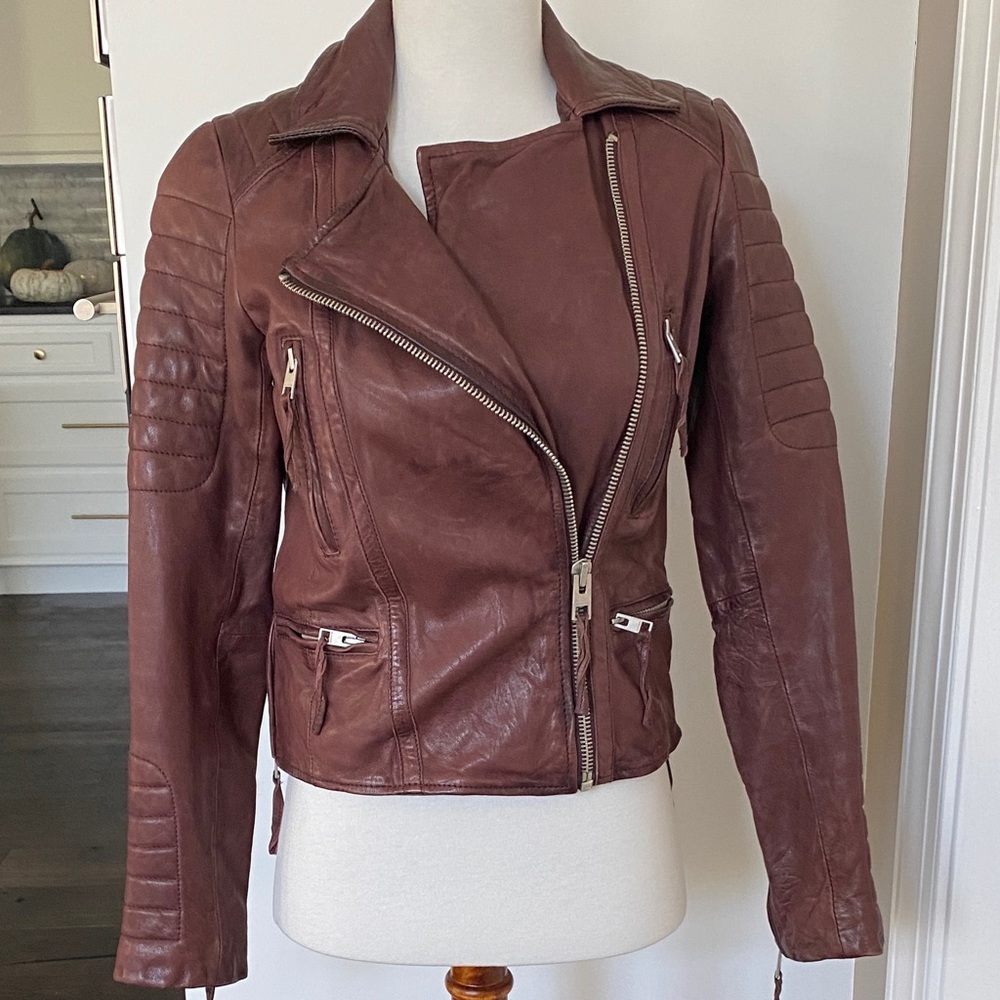 All Saints Distressed Leather Biker Jacket